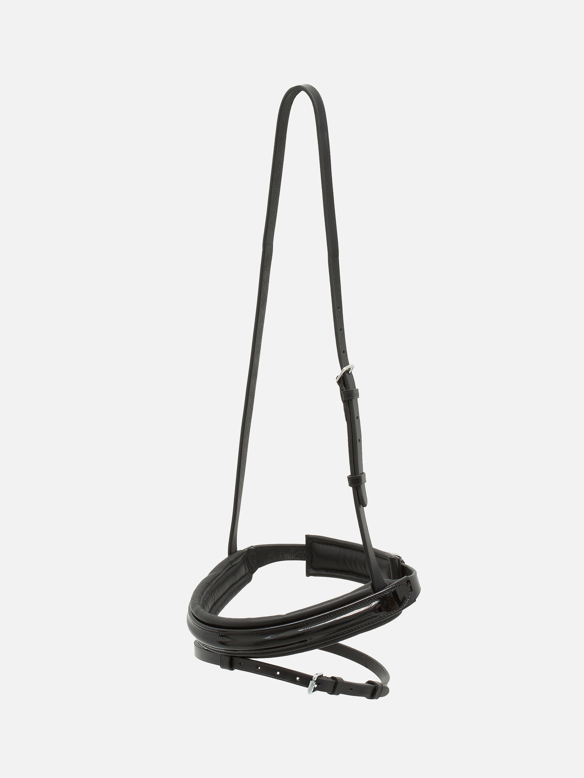 Englisch kombiniertes Lack-Reithalfter Comfort Paris II in Schwarz mit Chrombeschlägen