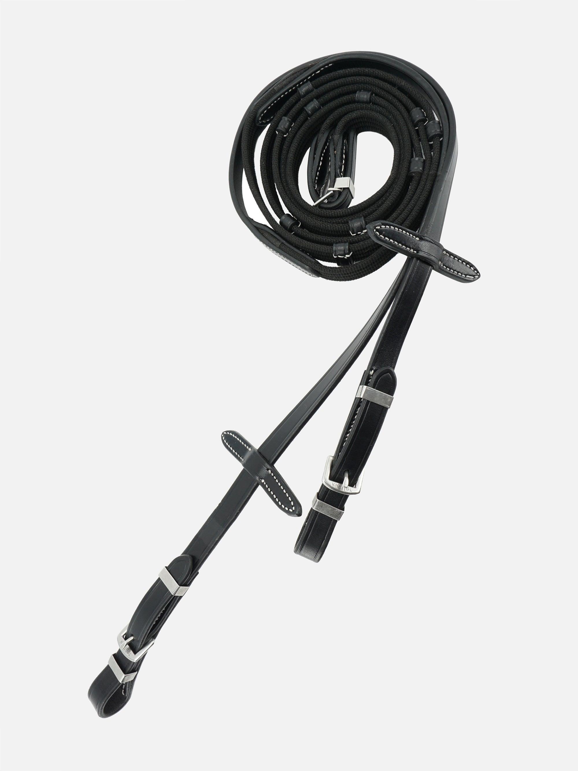 Zügel Vera in Schwarz mit Chrombeschlägen und cremefarbenen Kontrastnähten